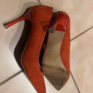 Express Redish Orange Suede Heels
